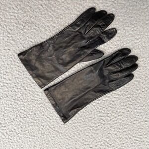 ARIS Gloves Womens Size 8 Black Leather Lined Silk Dress Wrist Fall Winter